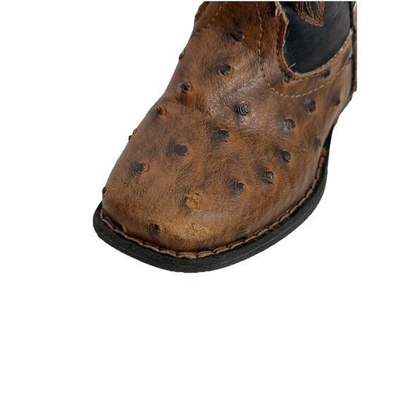 Roper Toddler Western Cowboy Boots Brown Ostrich Embossed Leather Zip Size 8 - Picture 7 of 8